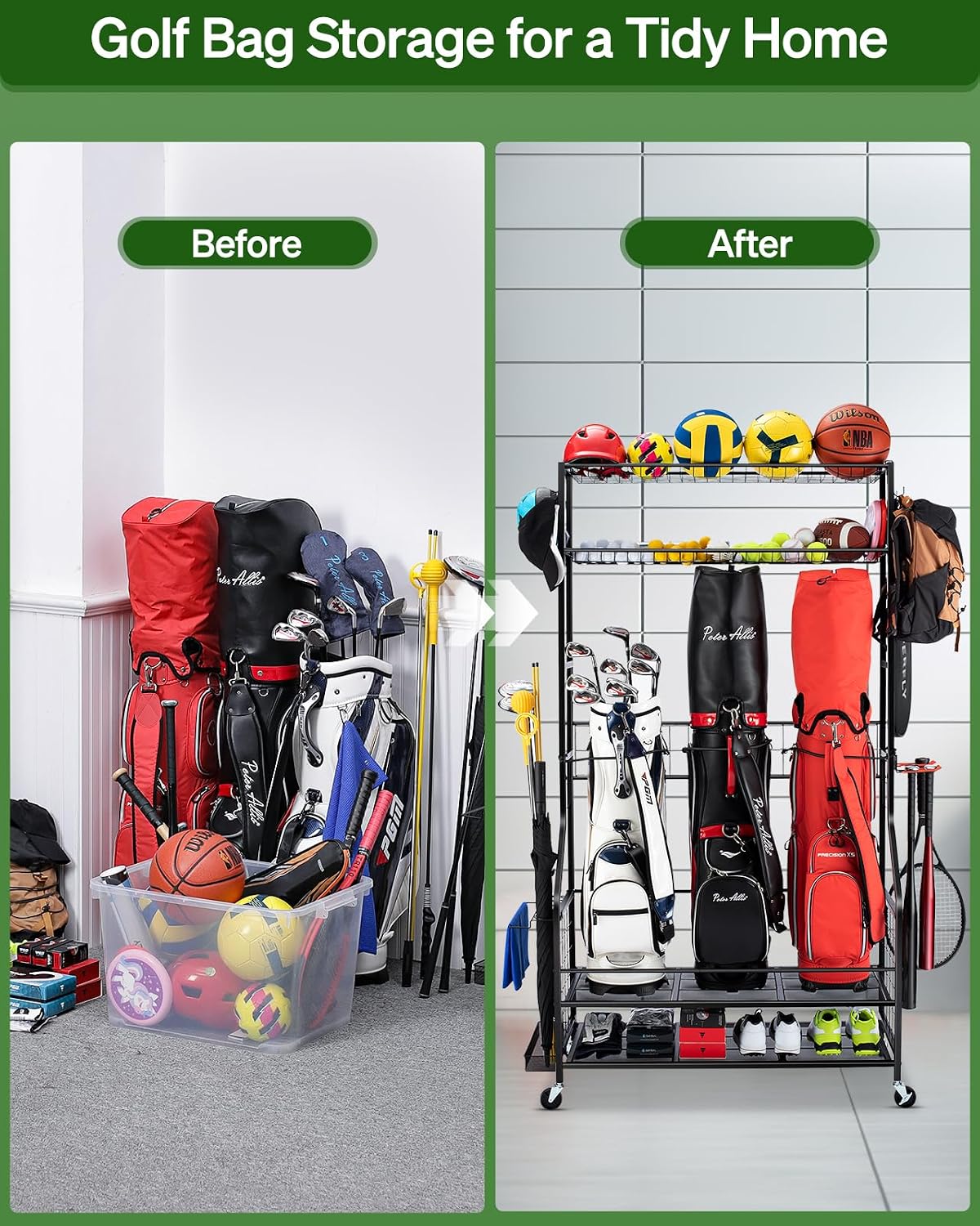 Стойка-органайзер для хранения – обзор и цена Golf Equipment Garage Organizer